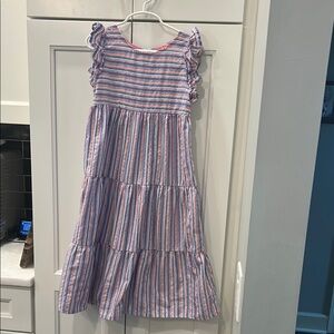Striped Ruffle Sleeve Kids Dress